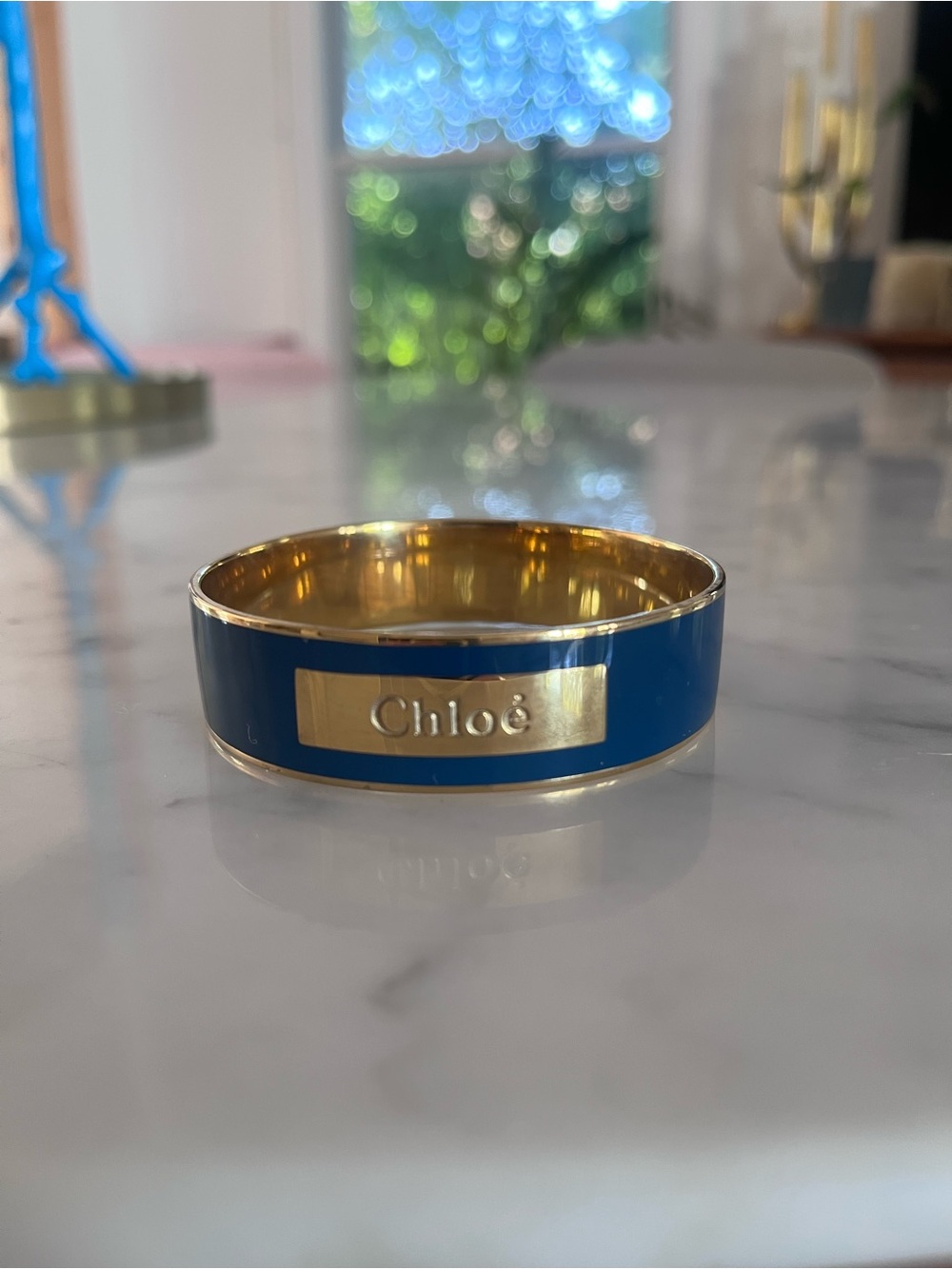 Chloé Gold & Blue Enamel Logo Bangle — Authentic